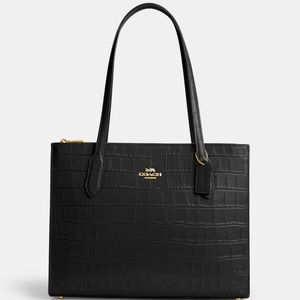 Coach Nina Carryall.  Black croc leather. Gold tone hardware.